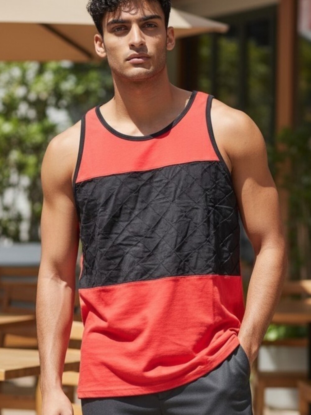 Dollar Days Mus Go!XL Red Black Quilted Athletic Tank Top Sleeveless Shirt NWT